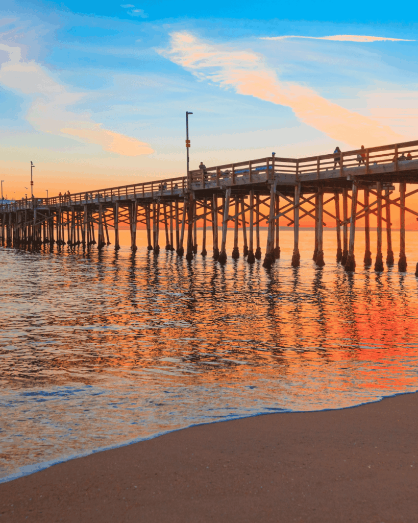 Orange County pier at sunset in Orange, California