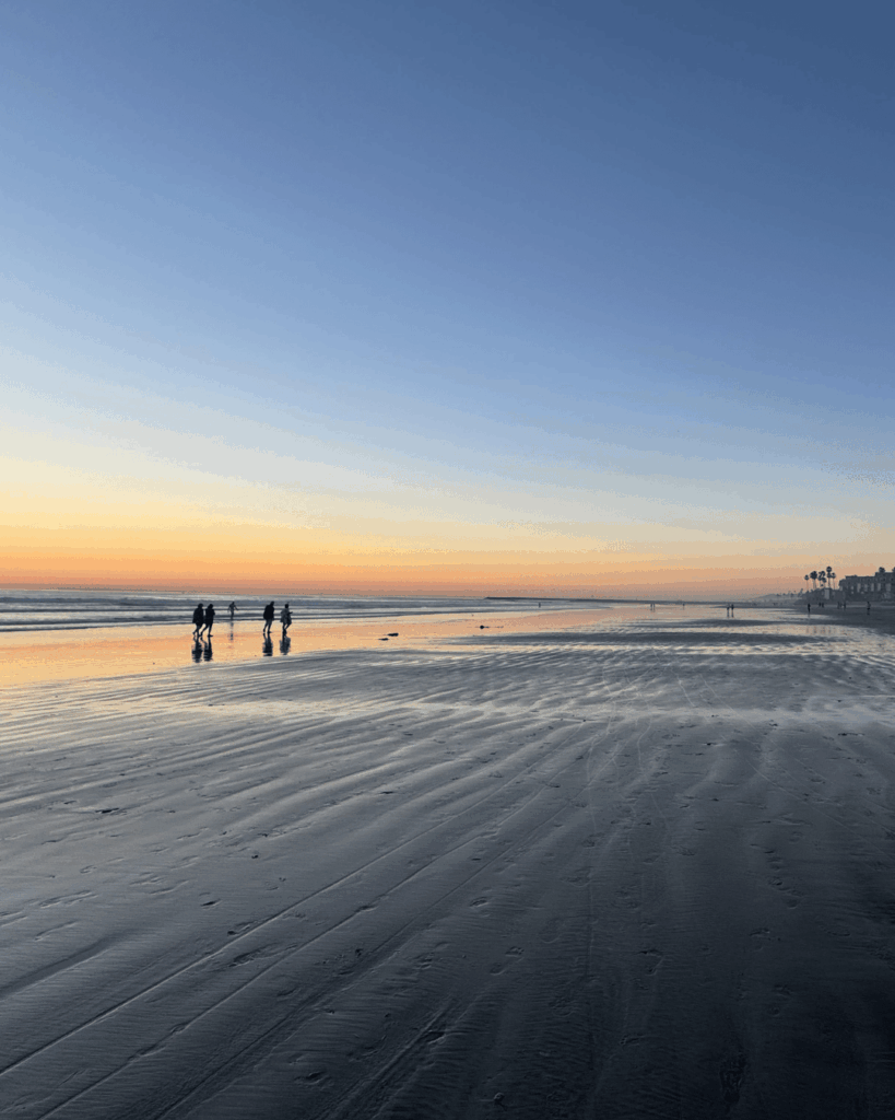 Redondo Beach shoreline at sunset in California