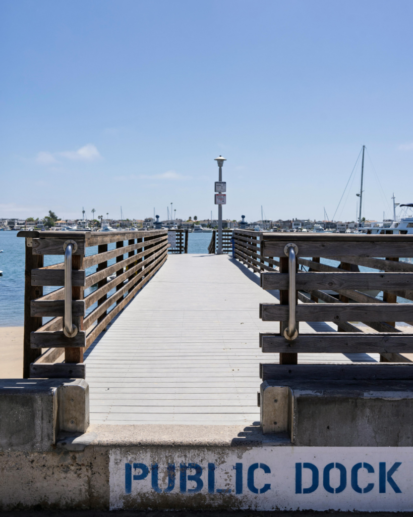 Newport Beach harbor and public dock in California